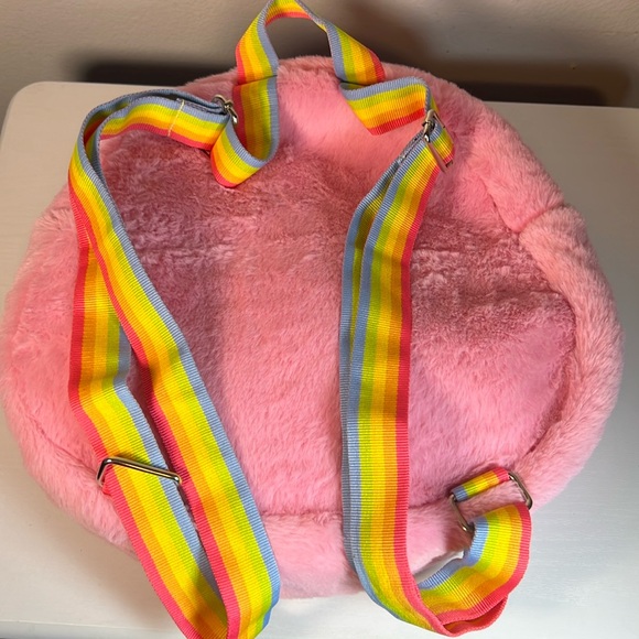 Large Pink Fuzzy Care Bears Plushie Backpack Kawaii - Picture 7 of 9